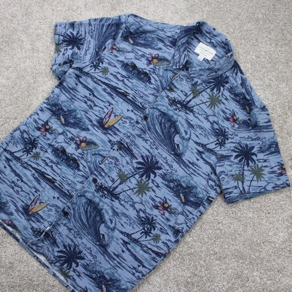 Lucky Brand AOP Camp Shirt Mens Small Blue Linen/Viscose Blend S/S Loop Collar - Picture 3 of 13
